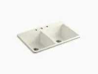 KOHLER 5873-3-96 DEERFIELD DROP IN DBL BOWL CAST IRON SINK IN BISCUIT