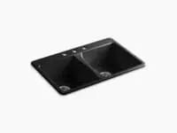 KOHLER 5873-3-7 DEERFIELD DROP IN DOUBLE BOWL CAST IRON SINK IN BLACK