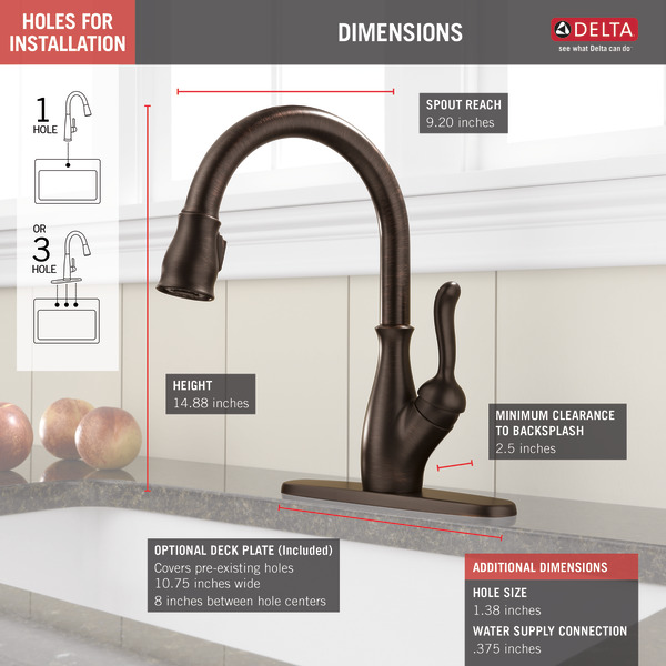 DELTA 9178 RB DST LELAND 1 HANDLE PULL DOWN KIT FCT W SHIELDSPRAY   168635 2 